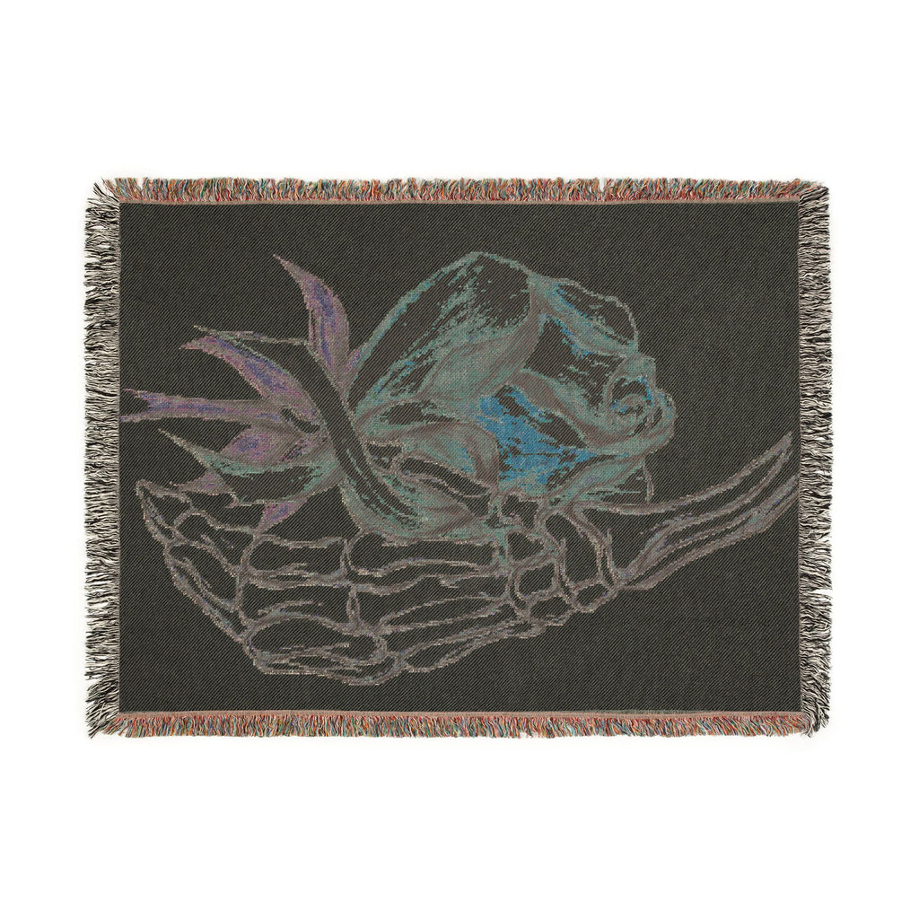 Breast Cancer Awareness Skeleton Hand Rose Woven Blanket