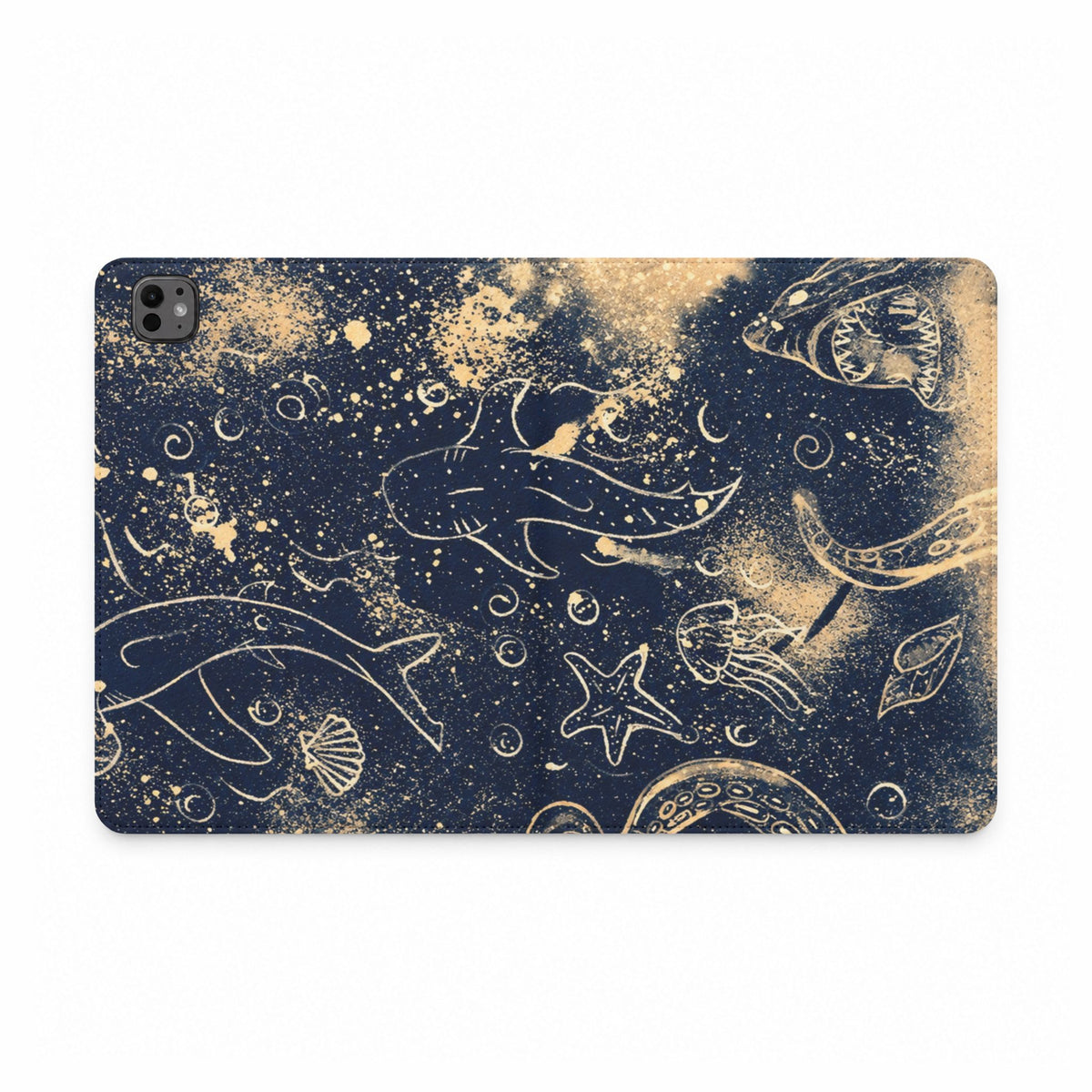 Underwater Sea Life Tablet Folio Case — Nautical Dolphins & Starfish Design