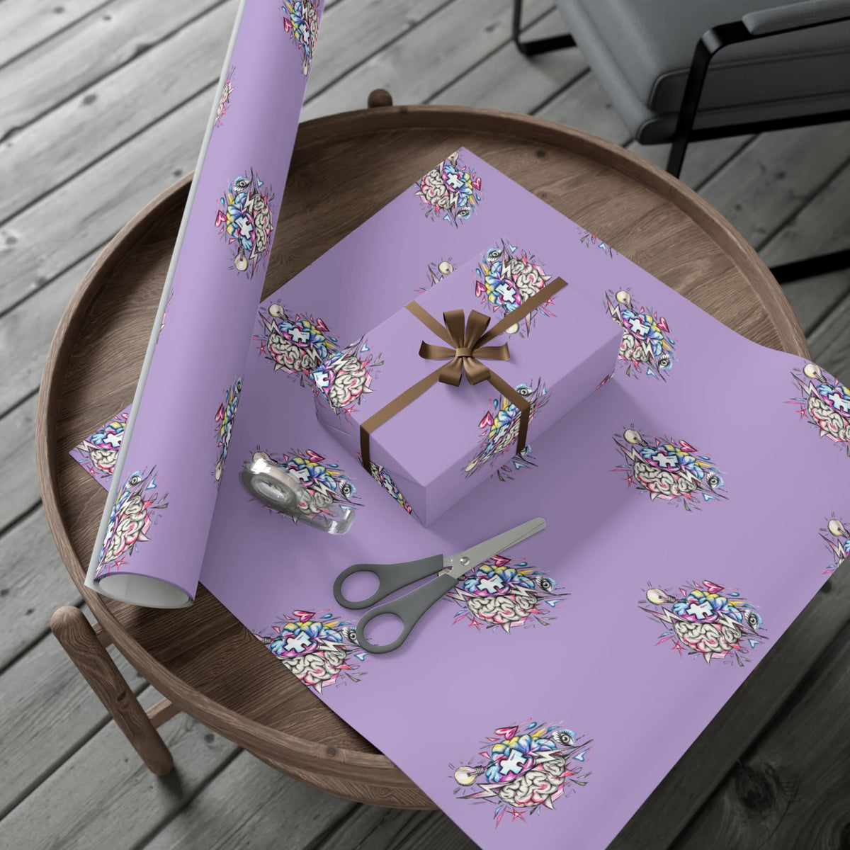 Floral Brain Pattern Gift Wrap — Purple Decorative Wrapping Paper