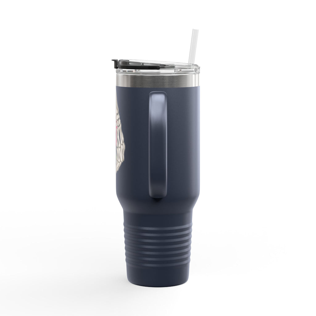 40oz Insulated Travel Mug — Rose & Skeleton Hand Floral Design