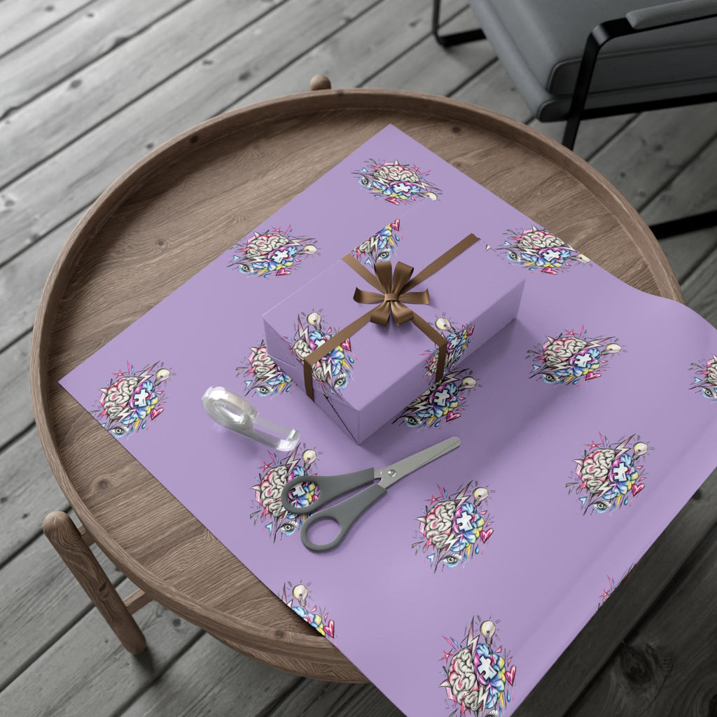 Floral Brain Pattern Gift Wrap — Purple Decorative Wrapping Paper