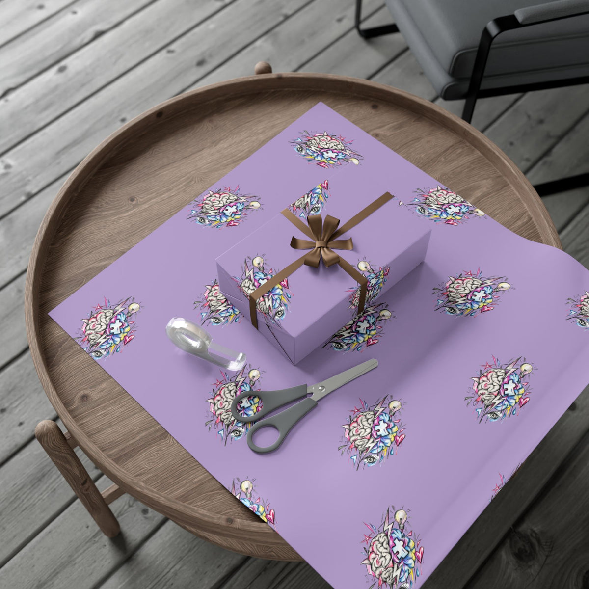 Floral Brain Pattern Gift Wrap — Purple Decorative Wrapping Paper