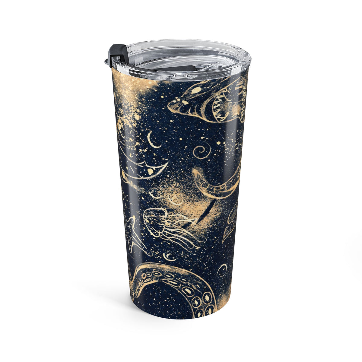 20oz Galaxy Ocean Tumbler — Gold Nautical Starfish Design