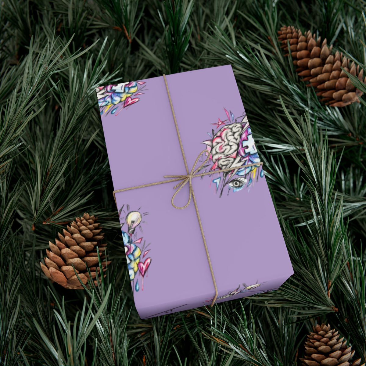 Floral Brain Pattern Gift Wrap — Purple Decorative Wrapping Paper