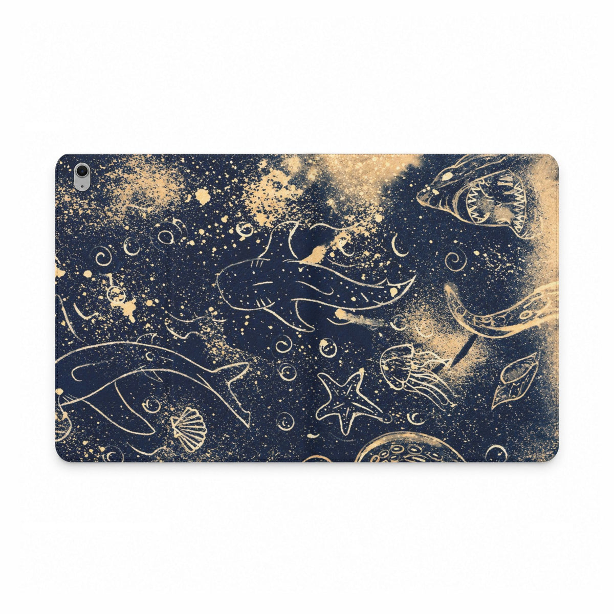 Underwater Sea Life Tablet Folio Case — Nautical Dolphins & Starfish Design