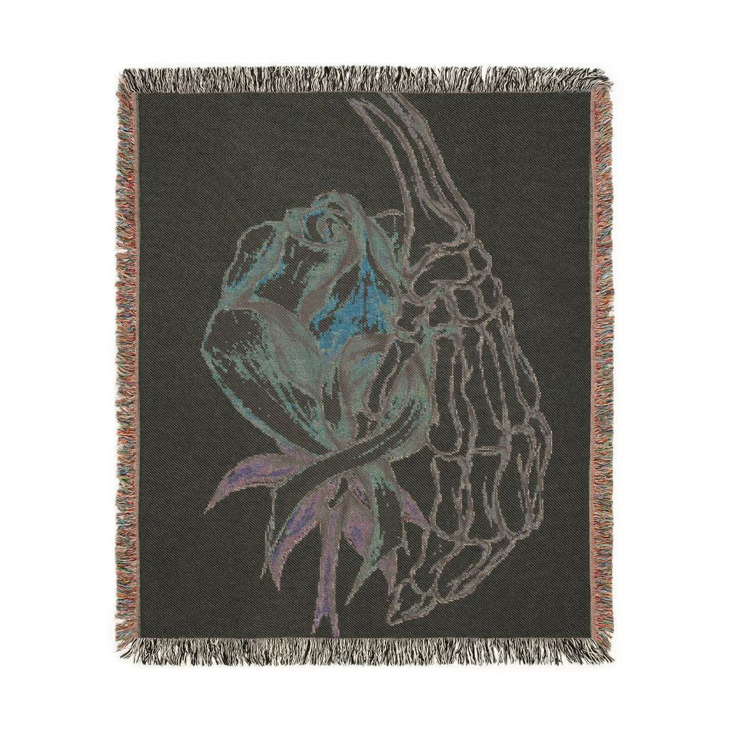 Breast Cancer Awareness Skeleton Hand Rose Woven Blanket