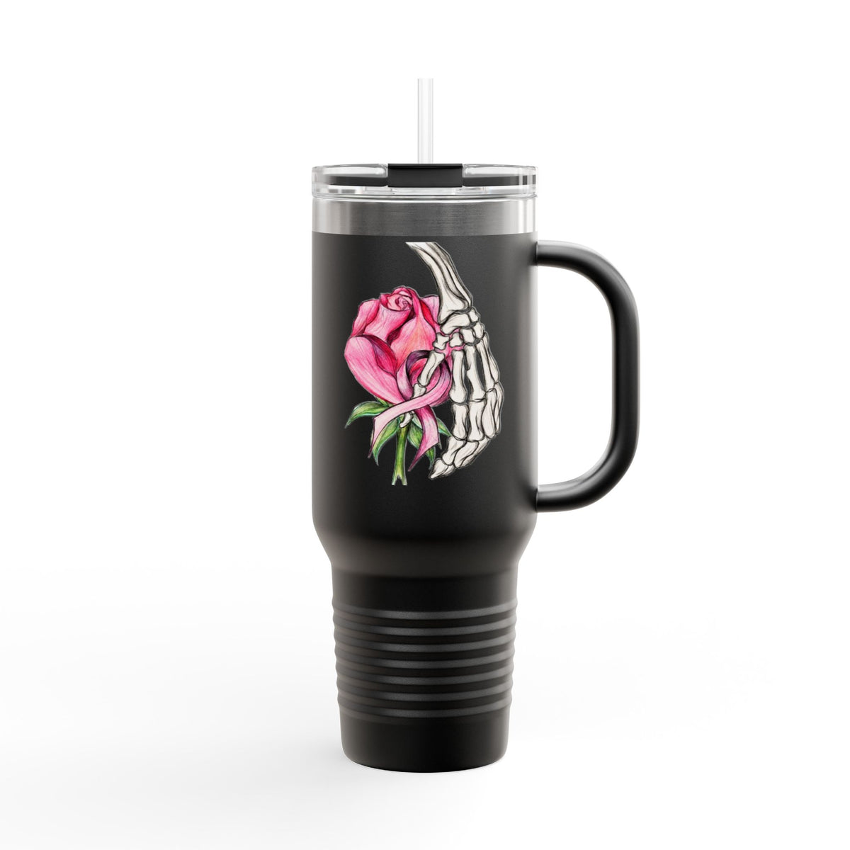 40oz Insulated Travel Mug — Rose & Skeleton Hand Floral Design