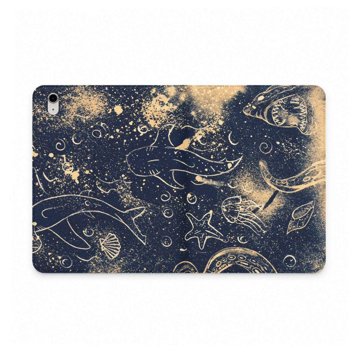 Underwater Sea Life Tablet Folio Case — Nautical Dolphins & Starfish Design