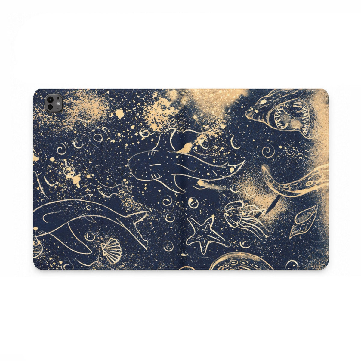 Underwater Sea Life Tablet Folio Case — Nautical Dolphins & Starfish Design