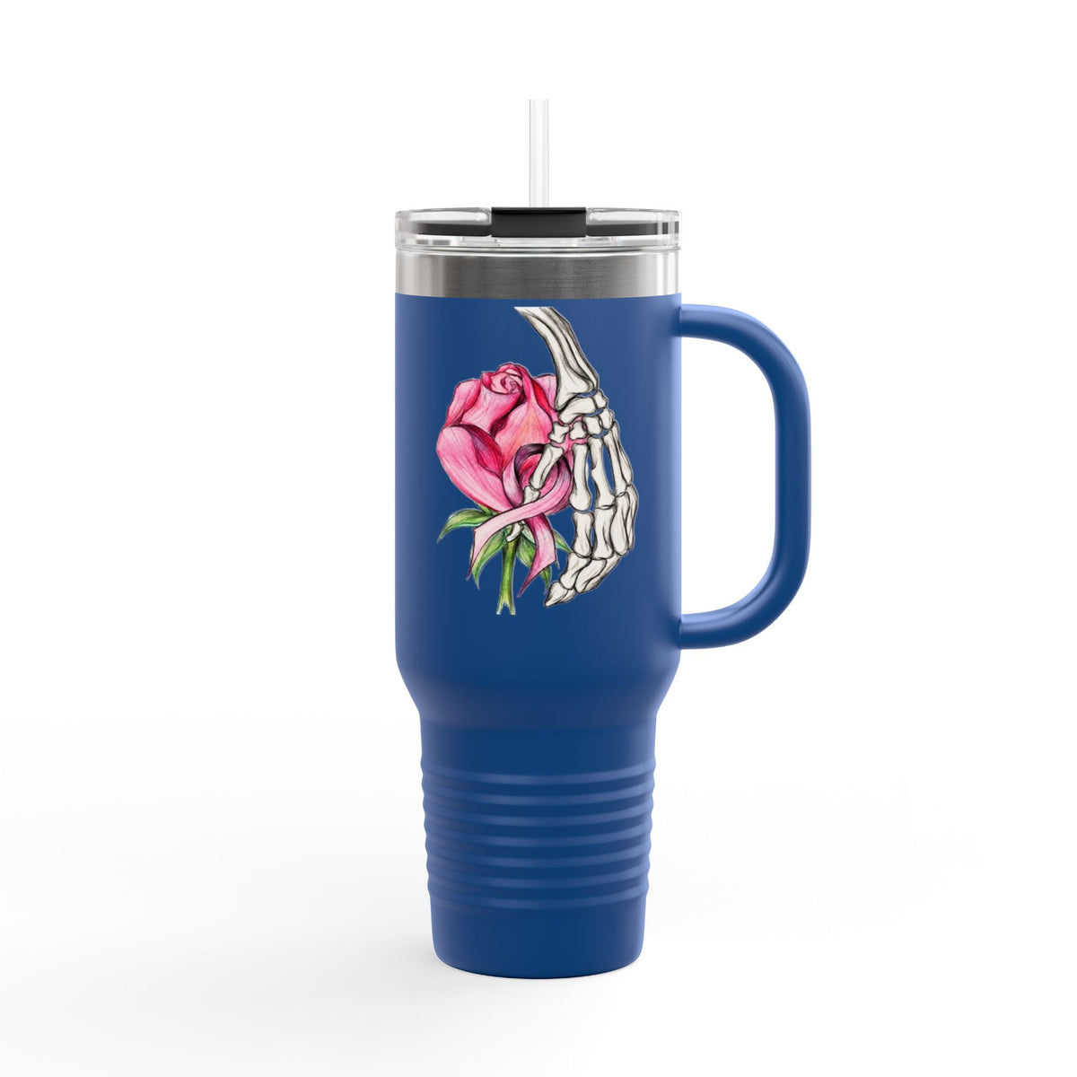 40oz Insulated Travel Mug — Rose & Skeleton Hand Floral Design