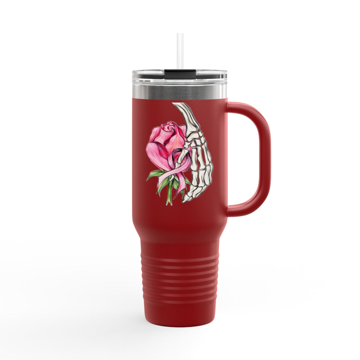 40oz Insulated Travel Mug — Rose & Skeleton Hand Floral Design