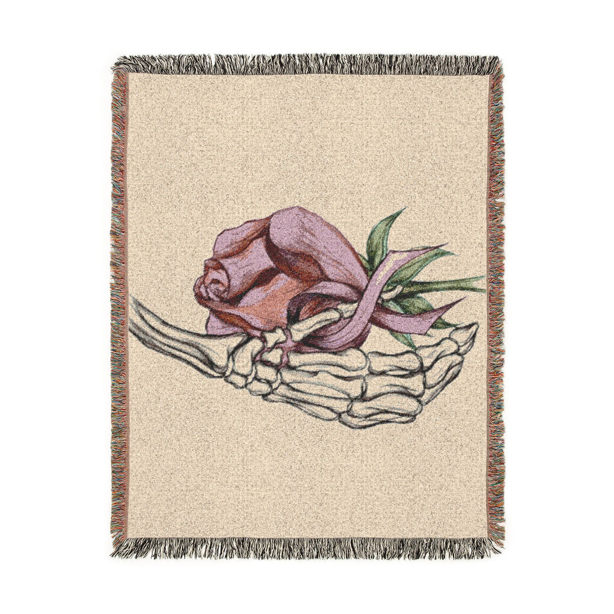 Breast Cancer Awareness Skeleton Hand Rose Woven Blanket