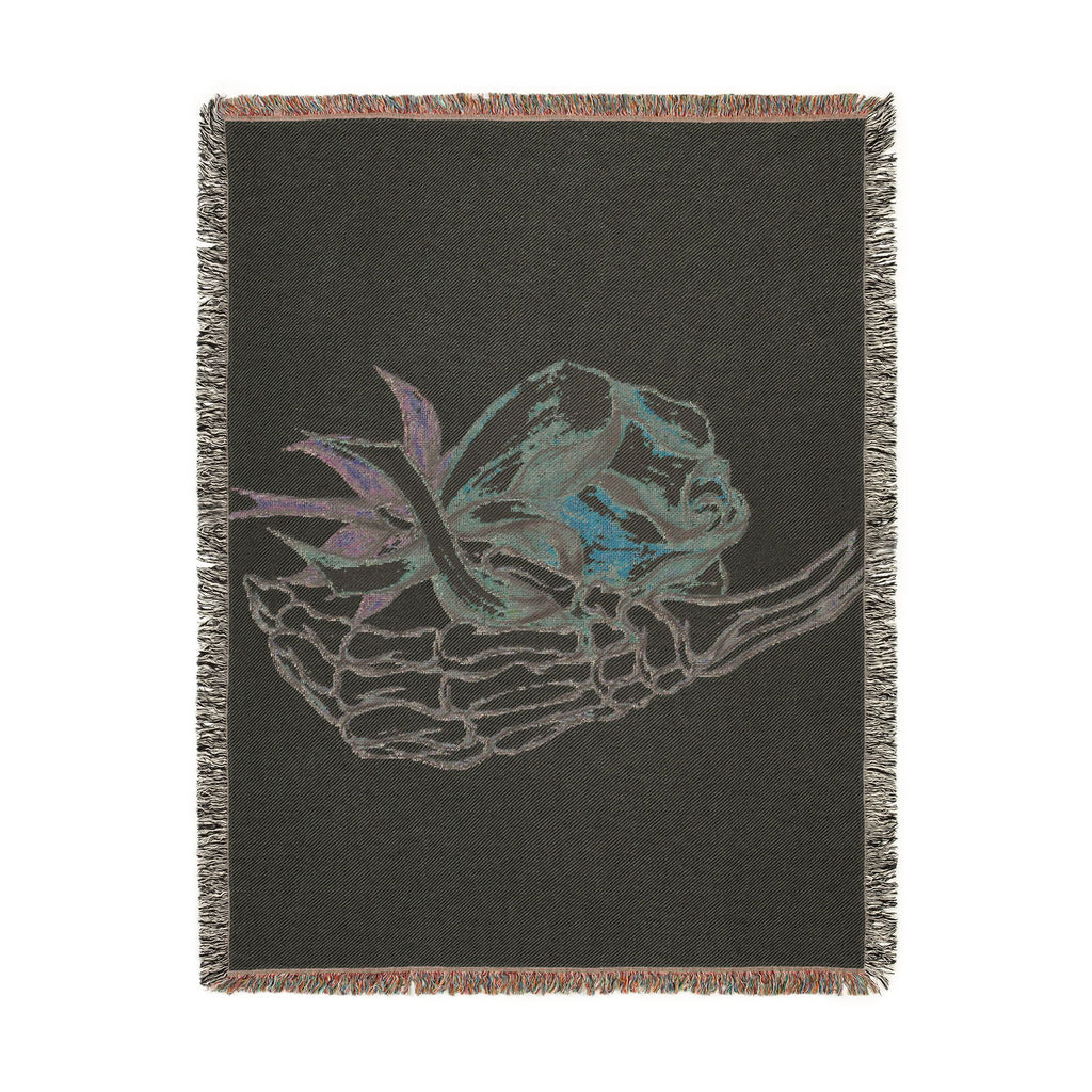 Breast Cancer Awareness Skeleton Hand Rose Woven Blanket