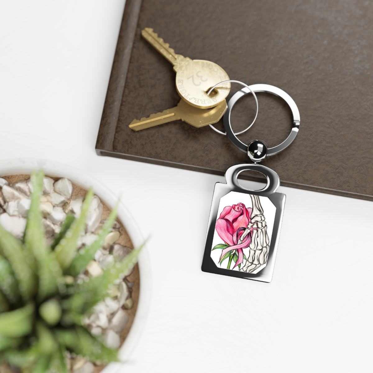 Breast Cancer Awareness — Gothic Floral Photo Keychain