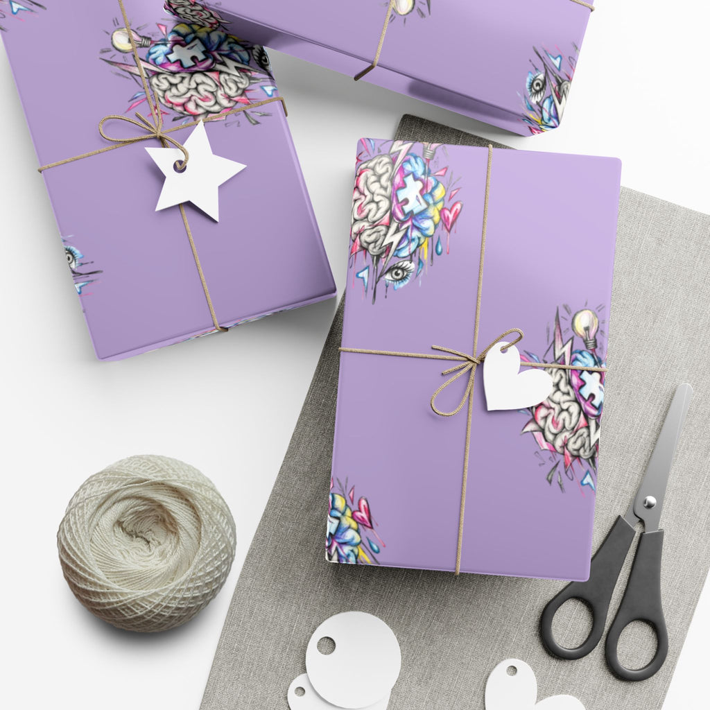 Floral Brain Pattern Gift Wrap — Purple Decorative Wrapping Paper