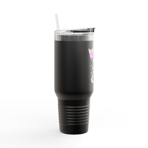 40oz Insulated Travel Mug — Geometric Crystal Cat (Support Domestic Abuse Awareness)