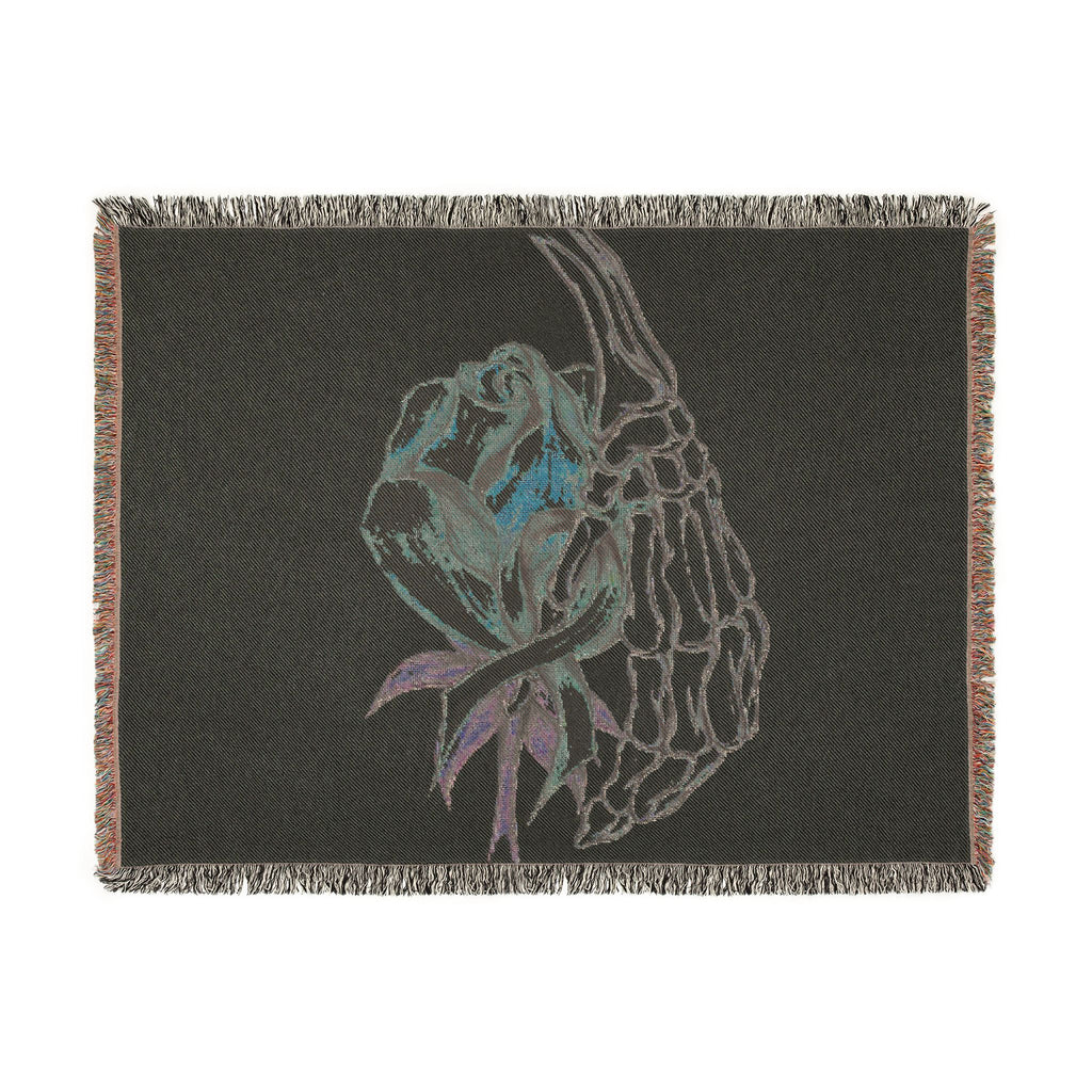 Breast Cancer Awareness Skeleton Hand Rose Woven Blanket