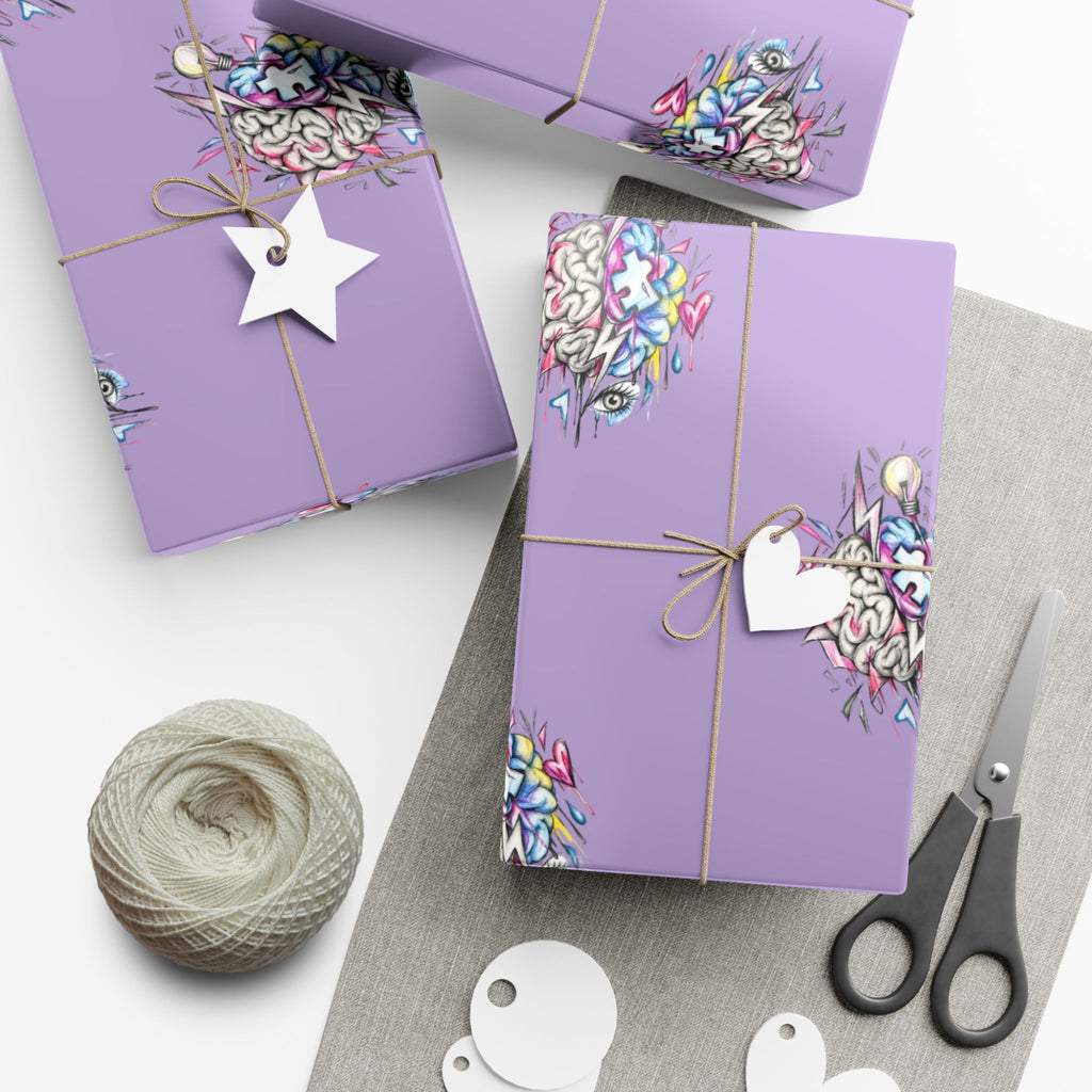 Floral Brain Pattern Gift Wrap — Purple Decorative Wrapping Paper