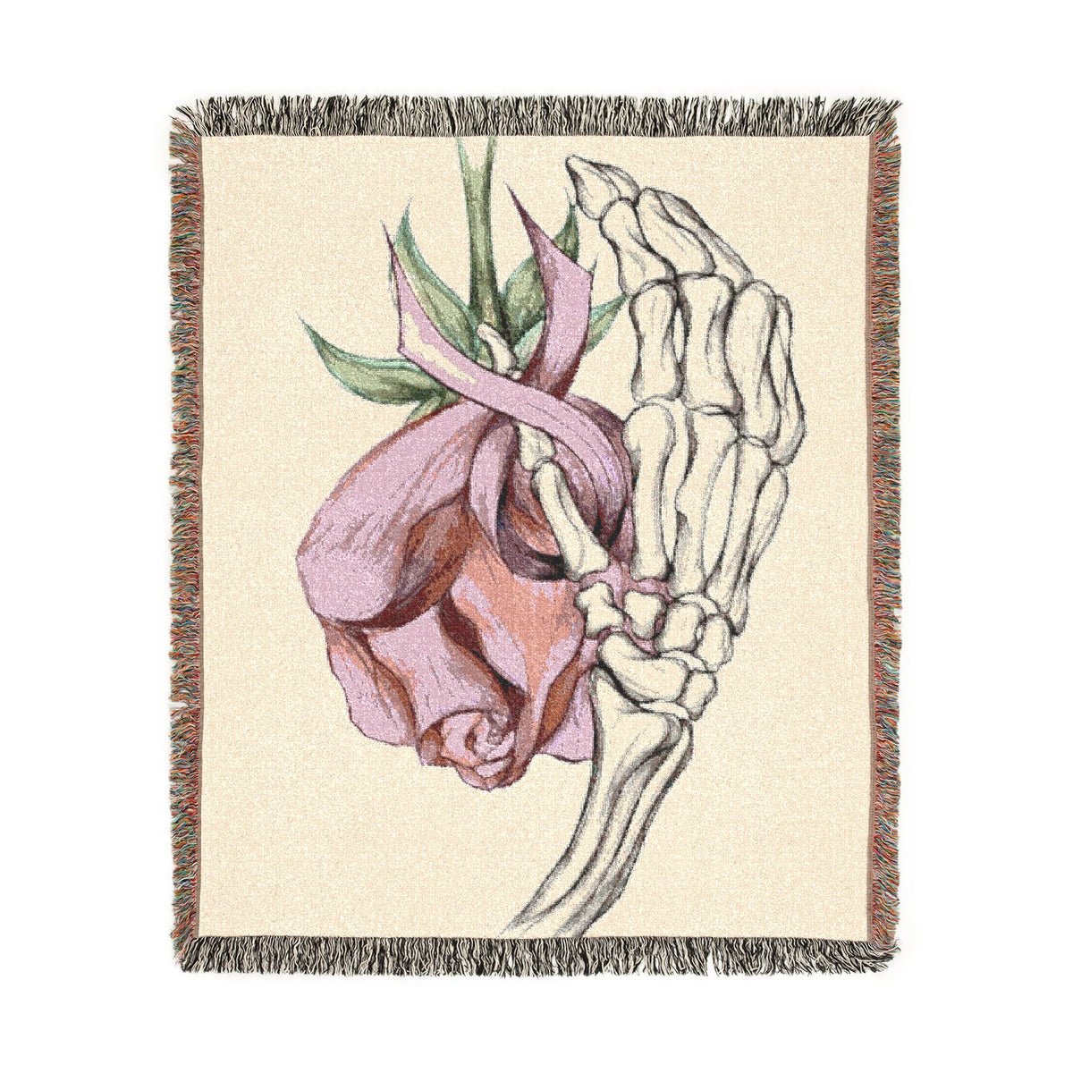 Breast Cancer Awareness Skeleton Hand Rose Woven Blanket