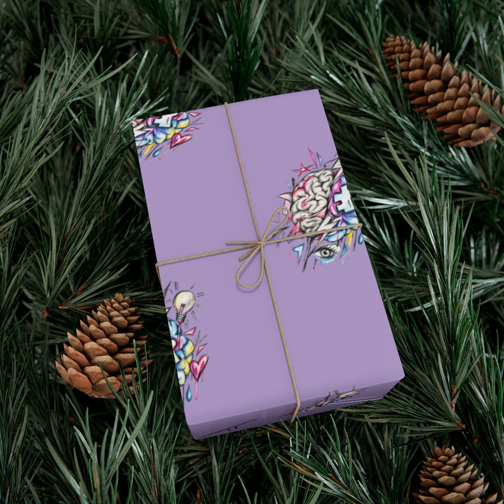 Floral Brain Pattern Gift Wrap — Purple Decorative Wrapping Paper