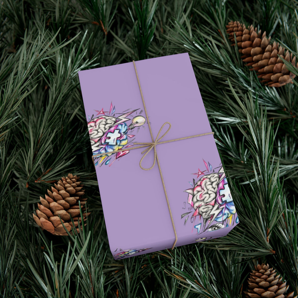 Floral Brain Pattern Gift Wrap — Purple Decorative Wrapping Paper