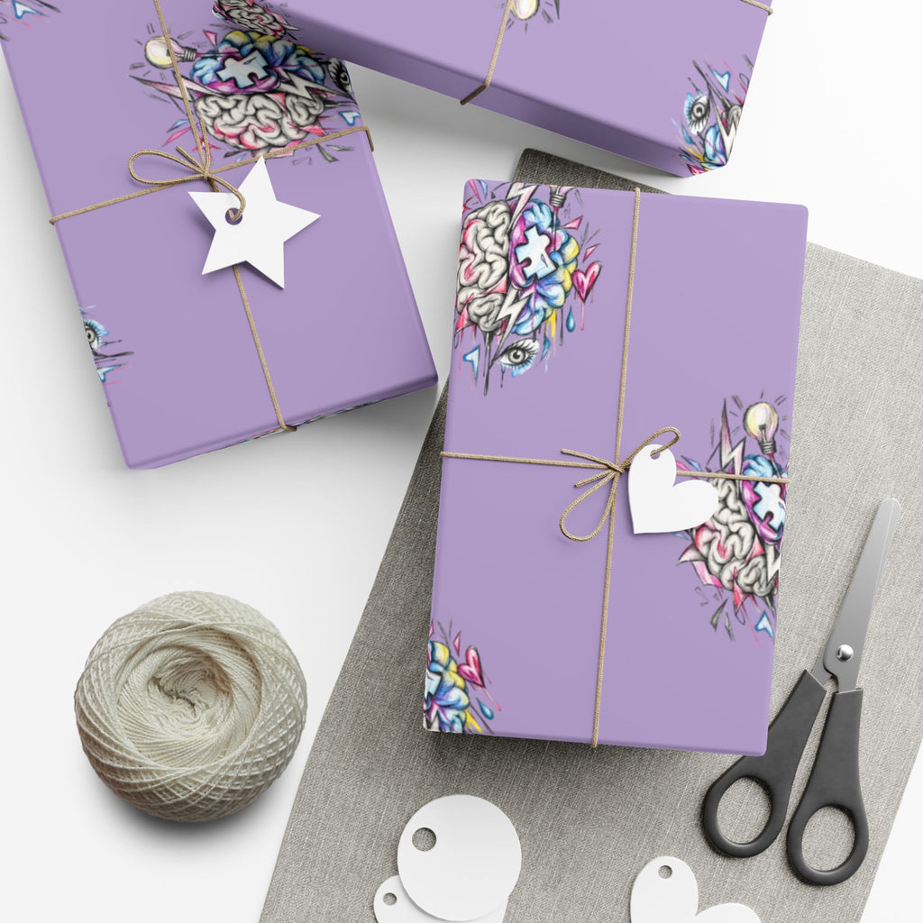 Floral Brain Pattern Gift Wrap — Purple Decorative Wrapping Paper
