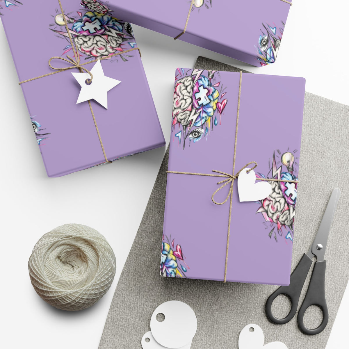 Floral Brain Pattern Gift Wrap — Purple Decorative Wrapping Paper