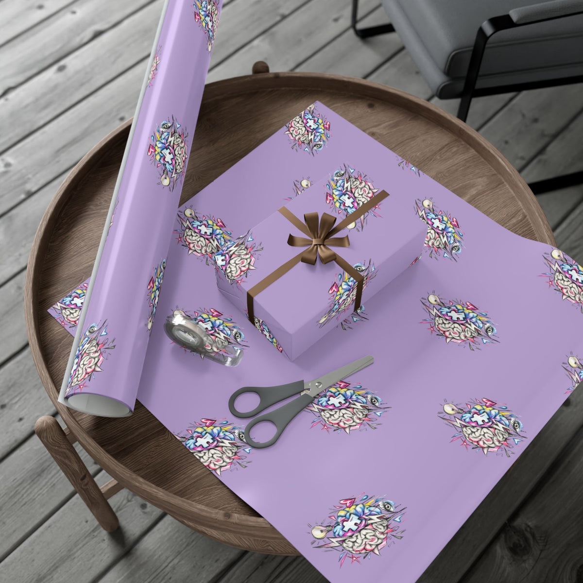 Floral Brain Pattern Gift Wrap — Purple Decorative Wrapping Paper