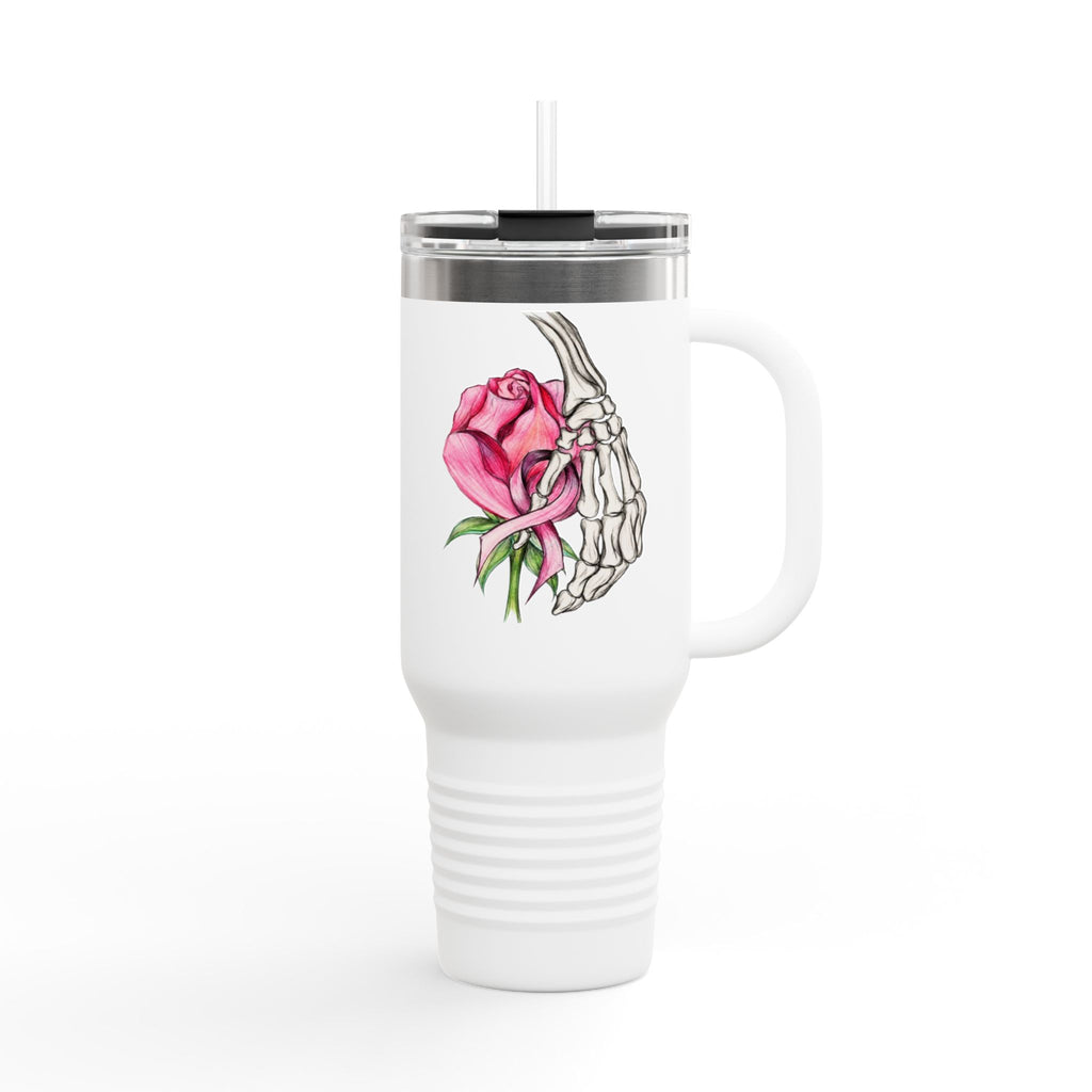 40oz Insulated Travel Mug — Rose & Skeleton Hand Floral Design