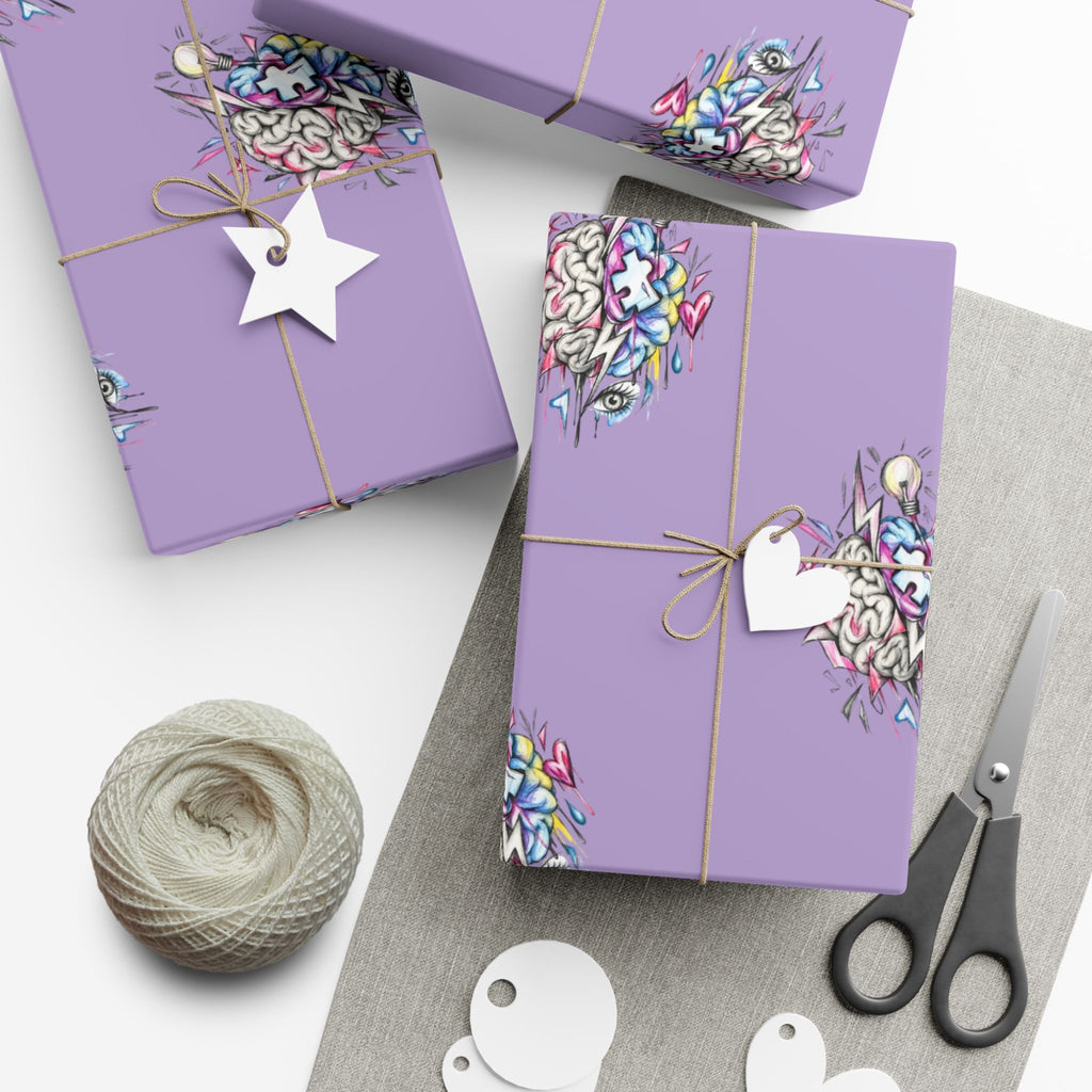 Floral Brain Pattern Gift Wrap — Purple Decorative Wrapping Paper