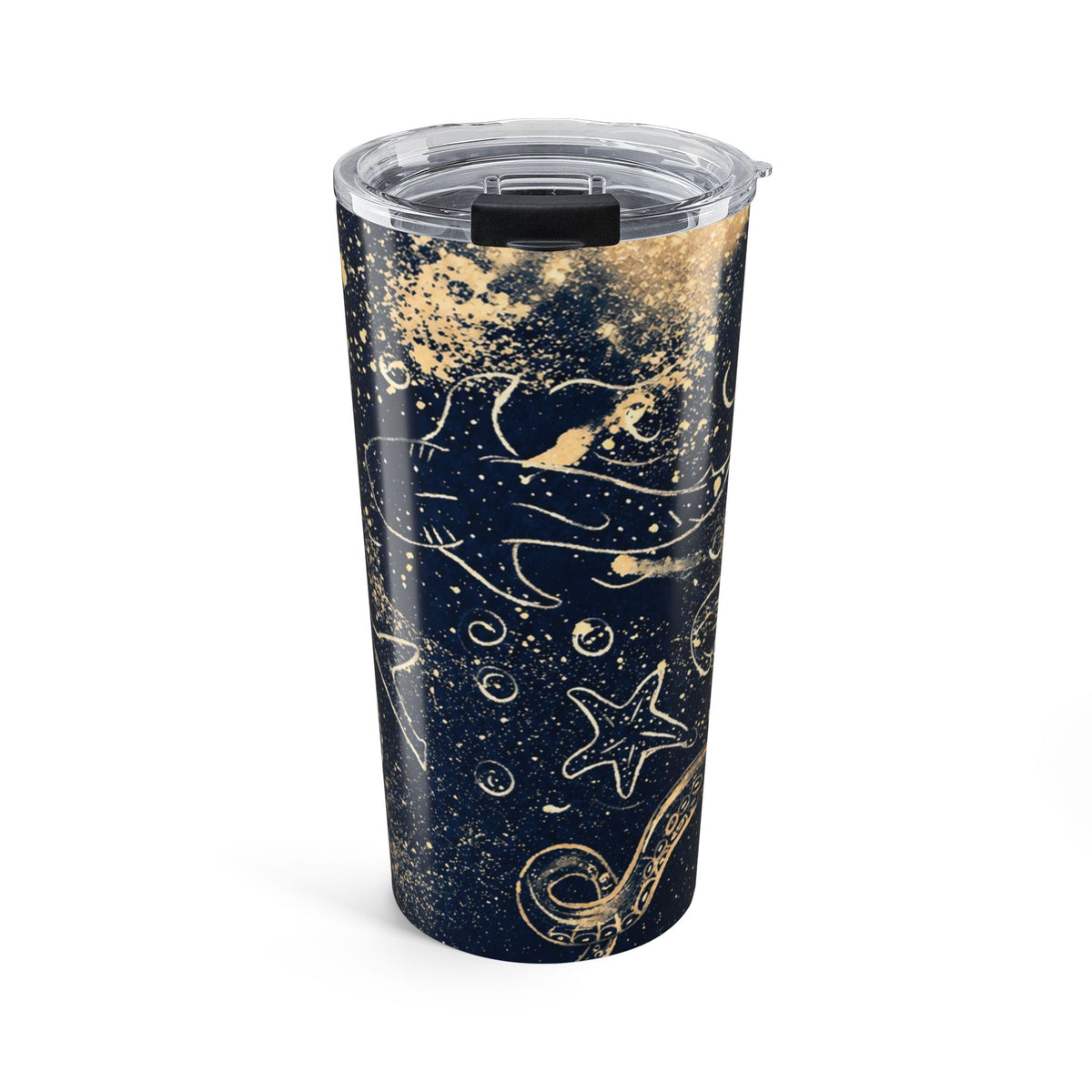 20oz Galaxy Ocean Tumbler — Gold Nautical Starfish Design