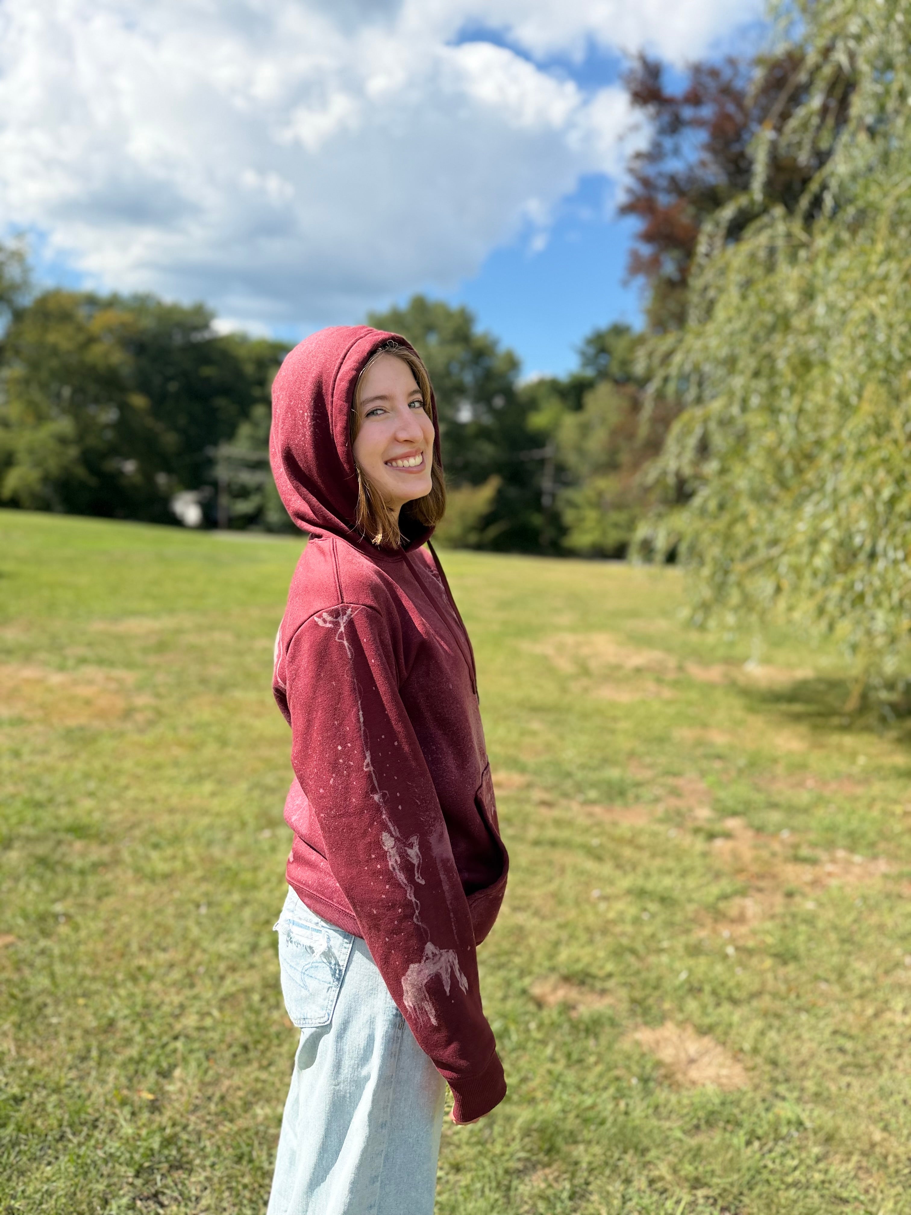 Hand Painted Spider-Man Hoodie – Bleach Dye Marvel Fan Art Sweatshirt, Unique Superhero Gift, One-of-a-Kind Wearable Art