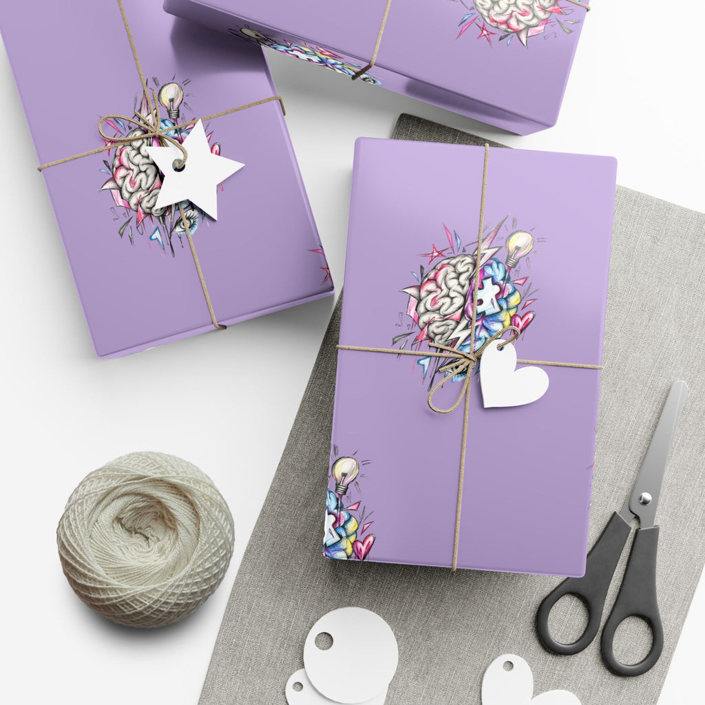 Floral Brain Pattern Gift Wrap — Purple Decorative Wrapping Paper