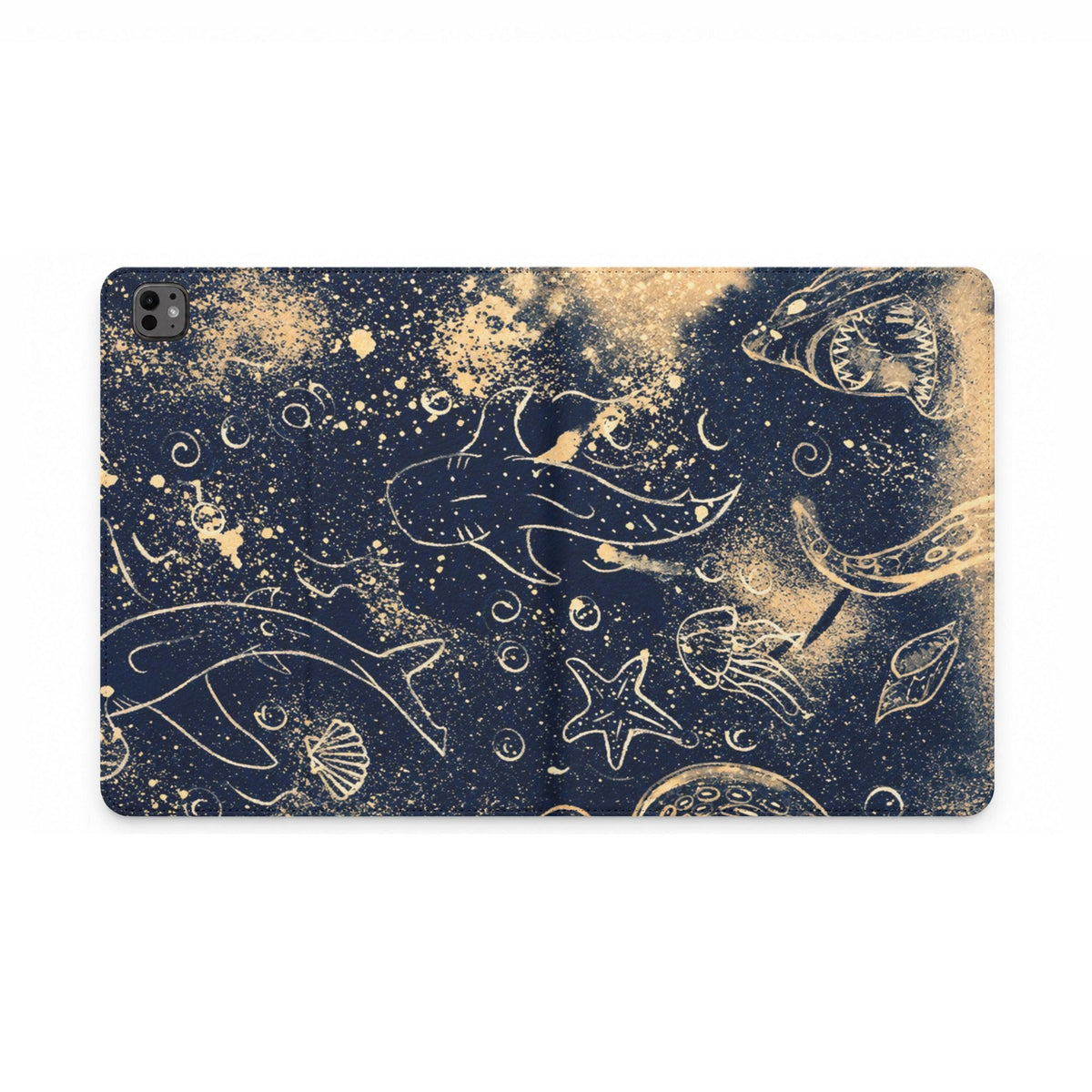 Underwater Sea Life Tablet Folio Case — Nautical Dolphins & Starfish Design