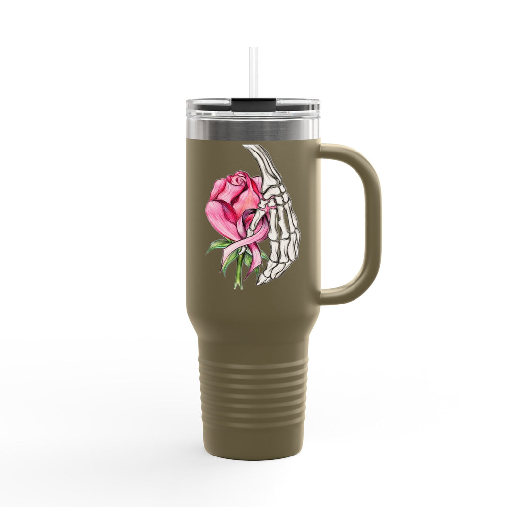 40oz Insulated Travel Mug — Rose & Skeleton Hand Floral Design