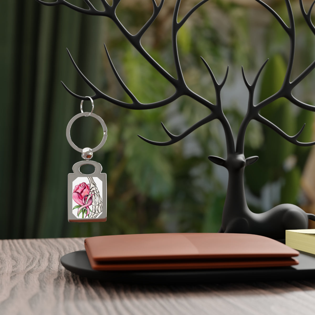 Breast Cancer Awareness — Gothic Floral Photo Keychain