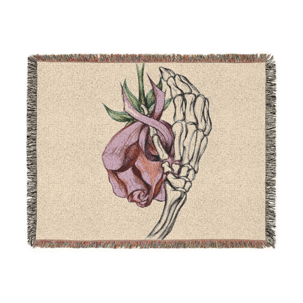 Breast Cancer Awareness Skeleton Hand Rose Woven Blanket