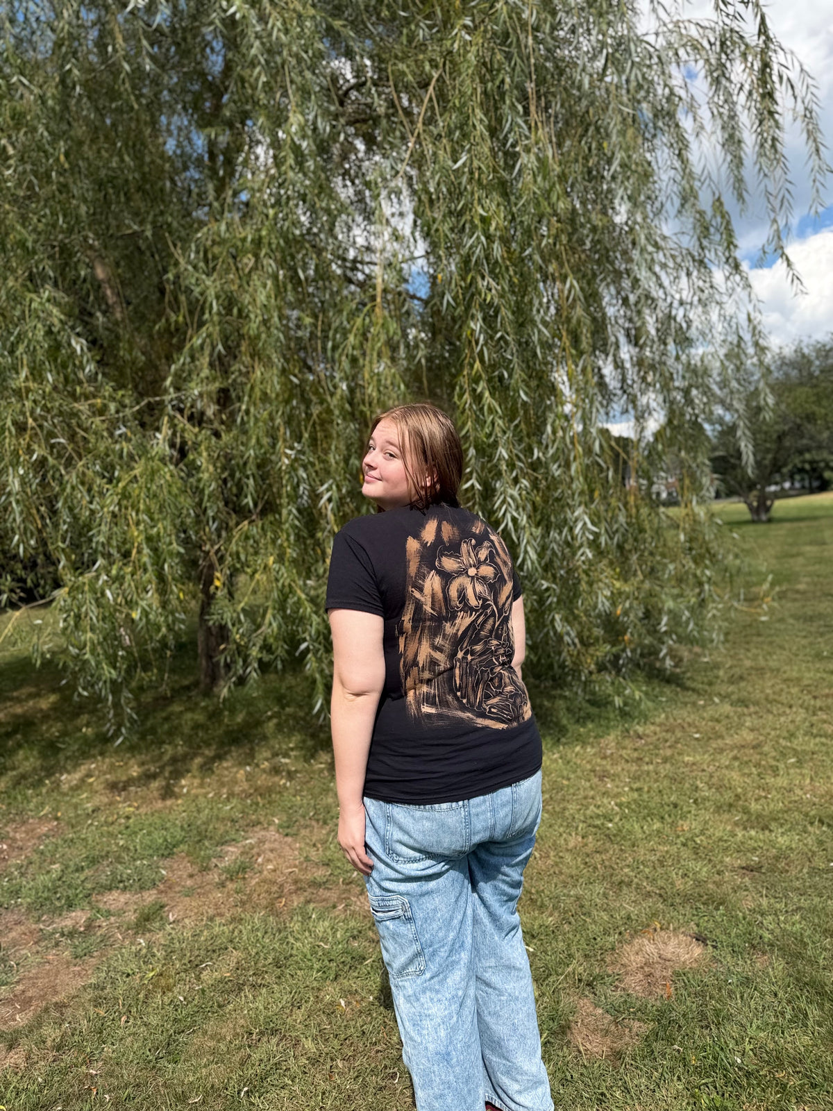 Hand Painted Skeletons T-Shirt – Wearable Dark Art, Unique Gothic Gift, One-of-a-Kind Painted Tee