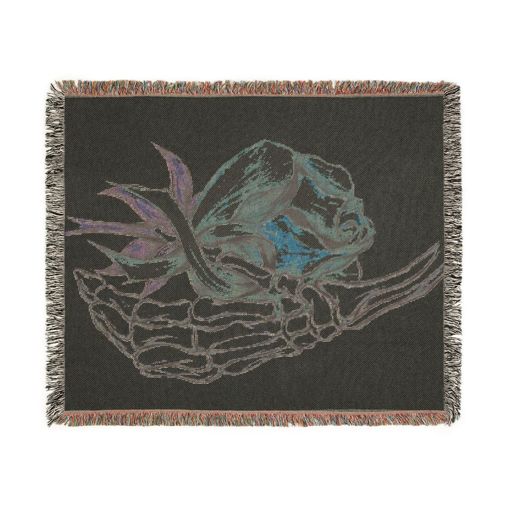 Breast Cancer Awareness Skeleton Hand Rose Woven Blanket
