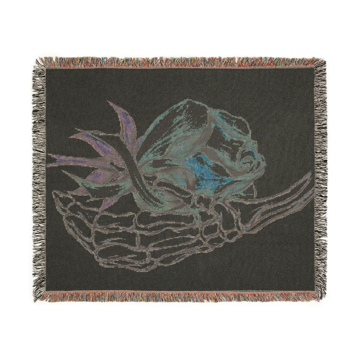 Breast Cancer Awareness Skeleton Hand Rose Woven Blanket