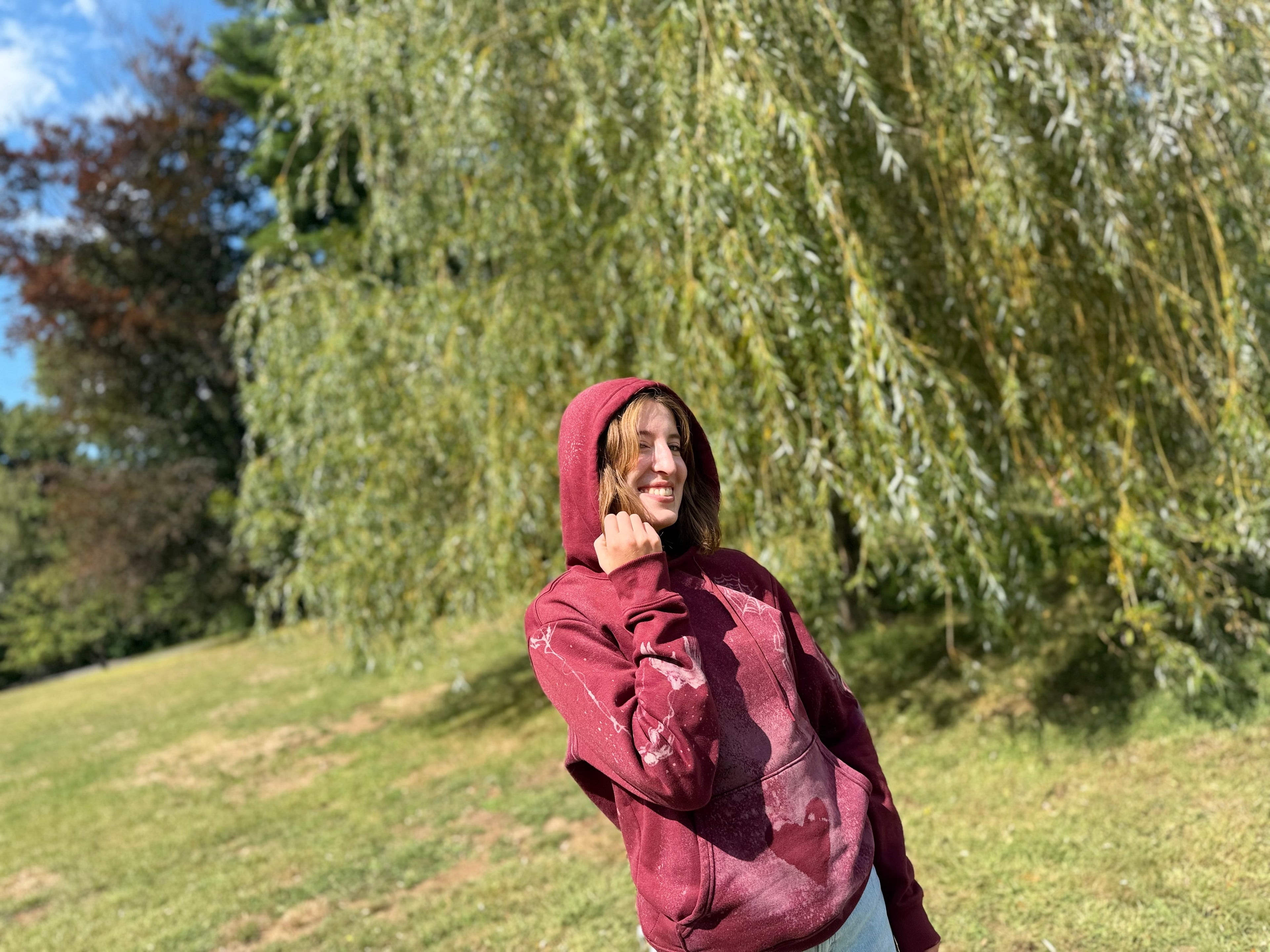 Hand Painted Spider-Man Hoodie – Bleach Dye Marvel Fan Art Sweatshirt, Unique Superhero Gift, One-of-a-Kind Wearable Art