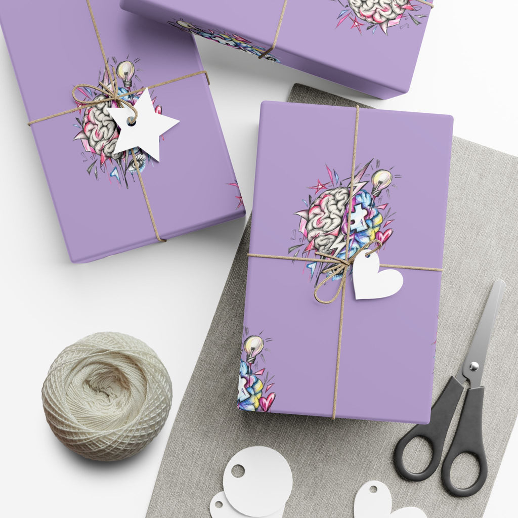 Floral Brain Pattern Gift Wrap — Purple Decorative Wrapping Paper