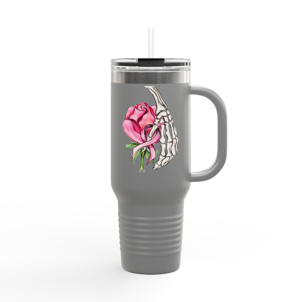 40oz Insulated Travel Mug — Rose & Skeleton Hand Floral Design