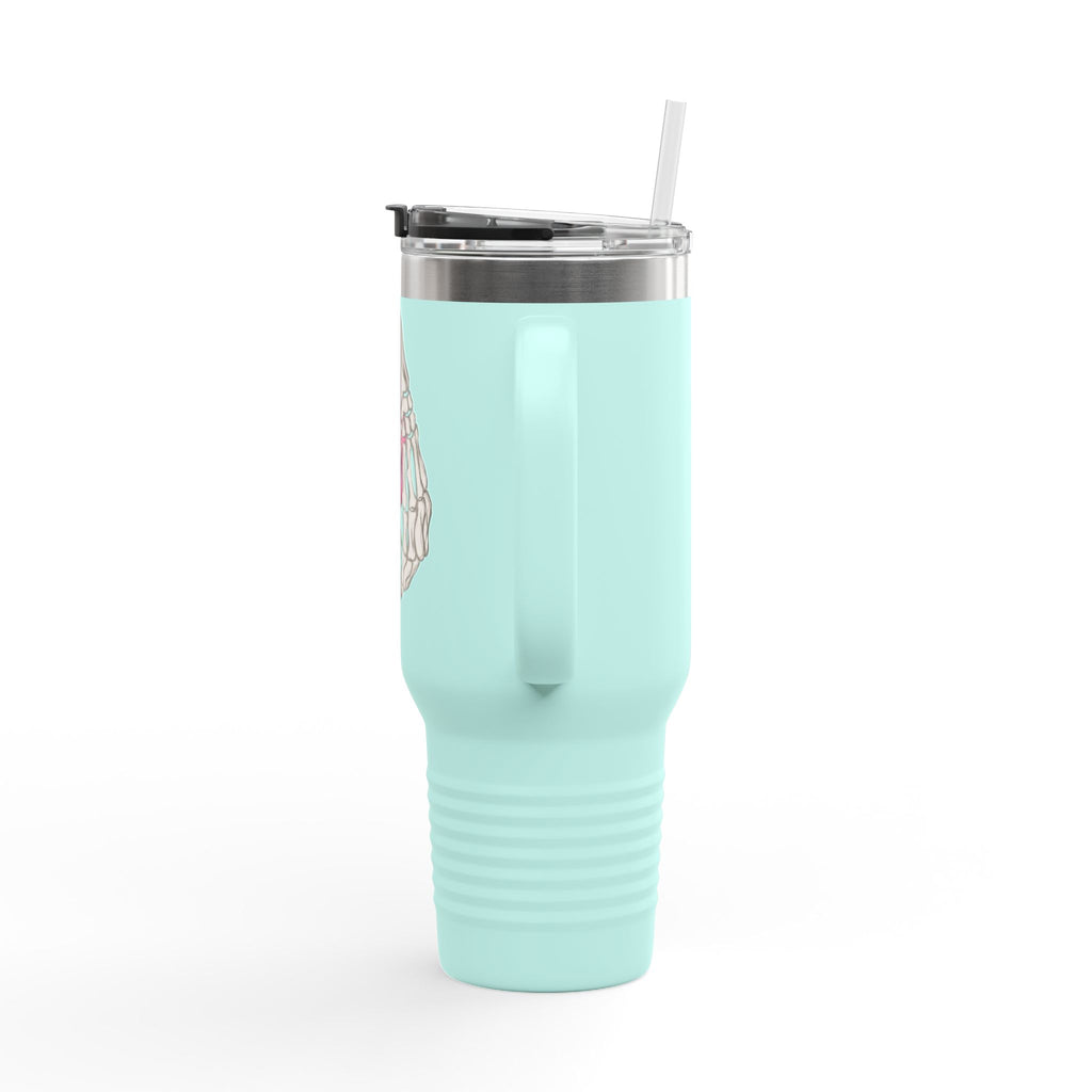 40oz Insulated Travel Mug — Rose & Skeleton Hand Floral Design