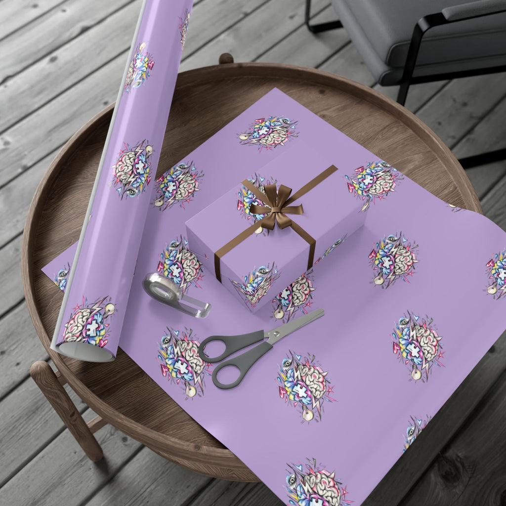 Floral Brain Pattern Gift Wrap — Purple Decorative Wrapping Paper