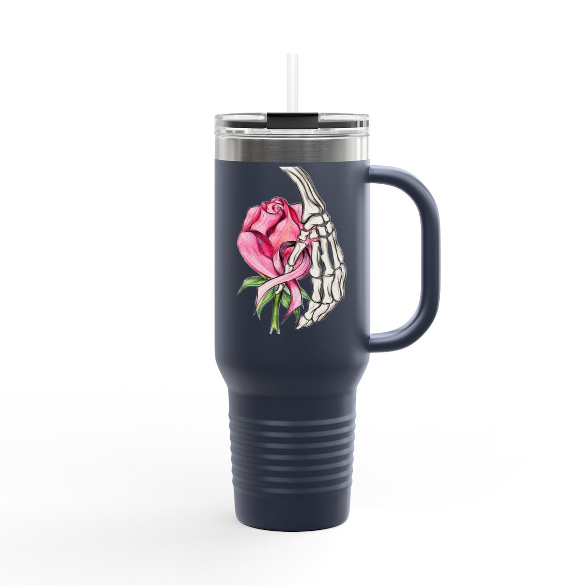 40oz Insulated Travel Mug — Rose & Skeleton Hand Floral Design