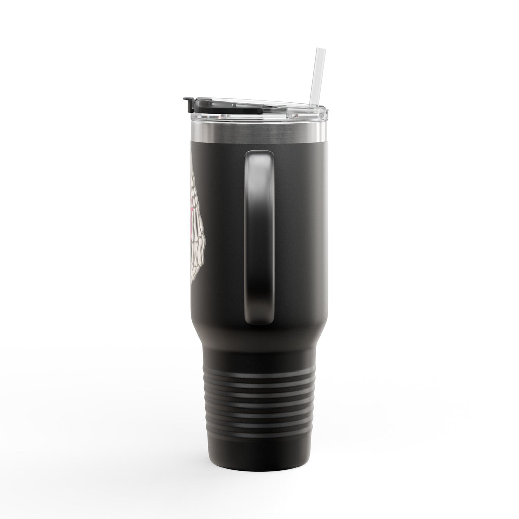 40oz Insulated Travel Mug — Rose & Skeleton Hand Floral Design