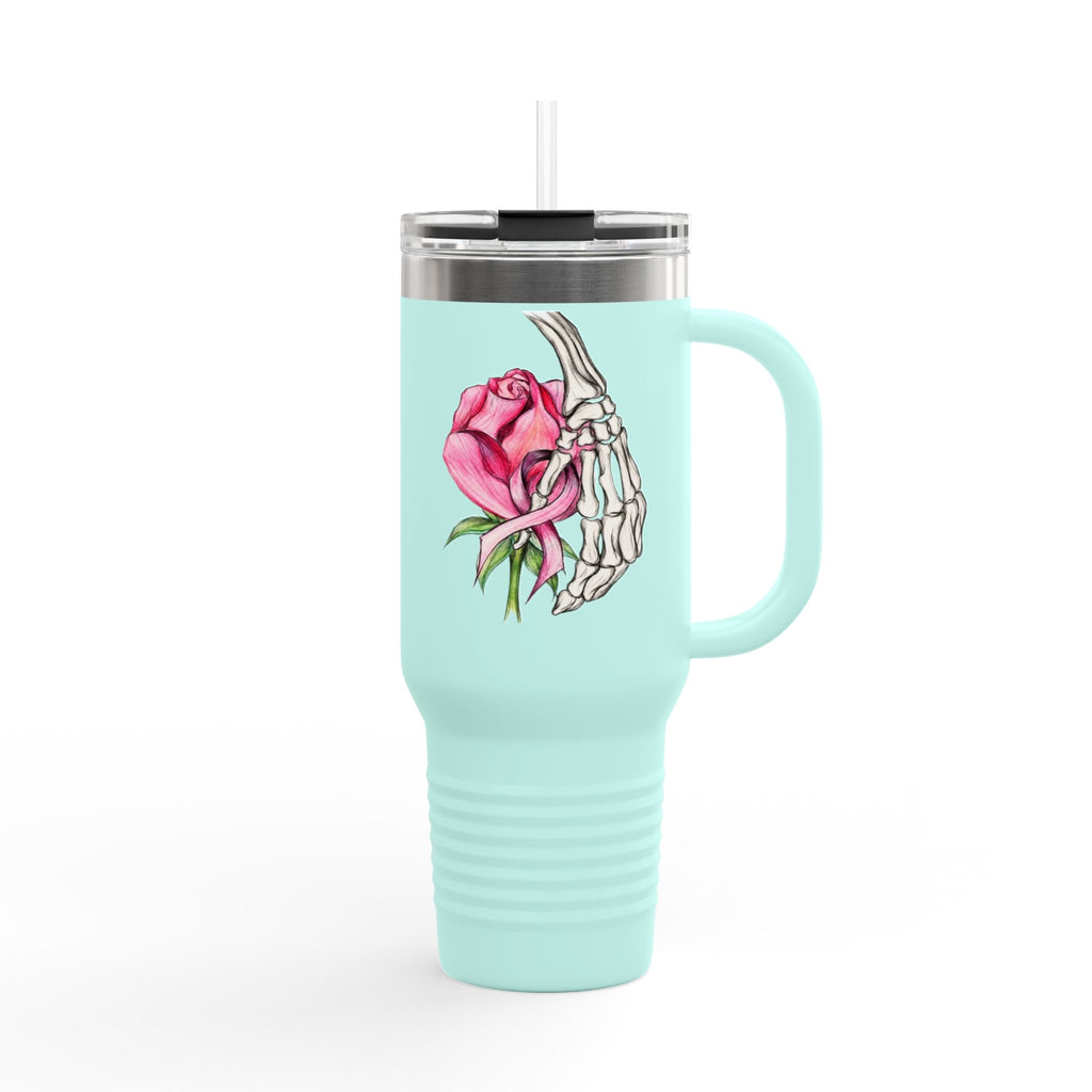 40oz Insulated Travel Mug — Rose & Skeleton Hand Floral Design