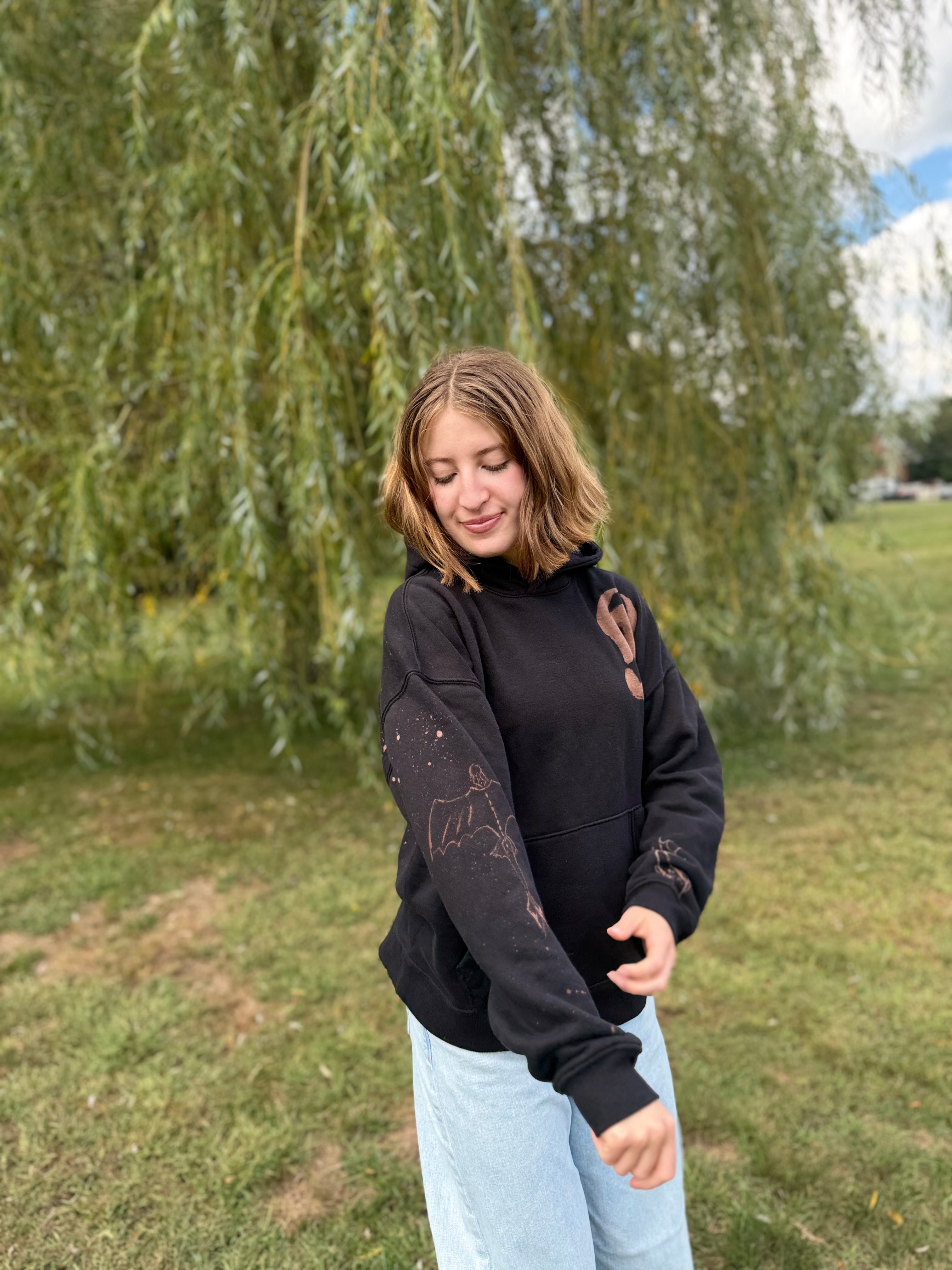 Hand Painted HTTYD Hoodie – Toothless Bleach Dye Sweatshirt, Unique Dragon Fan Gift, One-of-a-Kind Wearable Art
